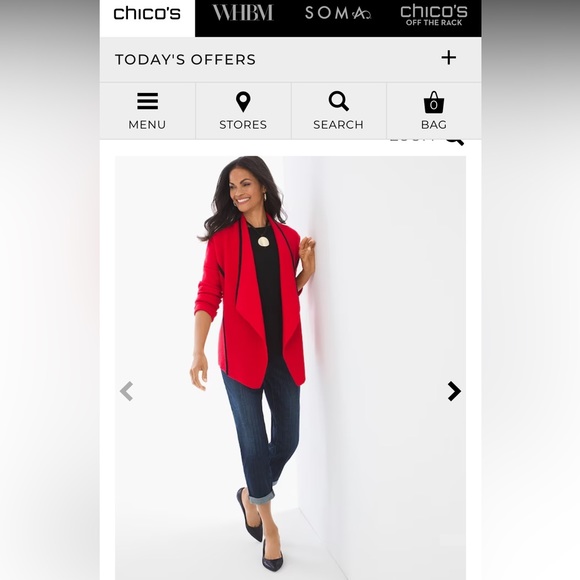 Chico's 100% wool red drape front cardigan sweater w/black trim, Size 1 (8-10) - Picture 10 of 10